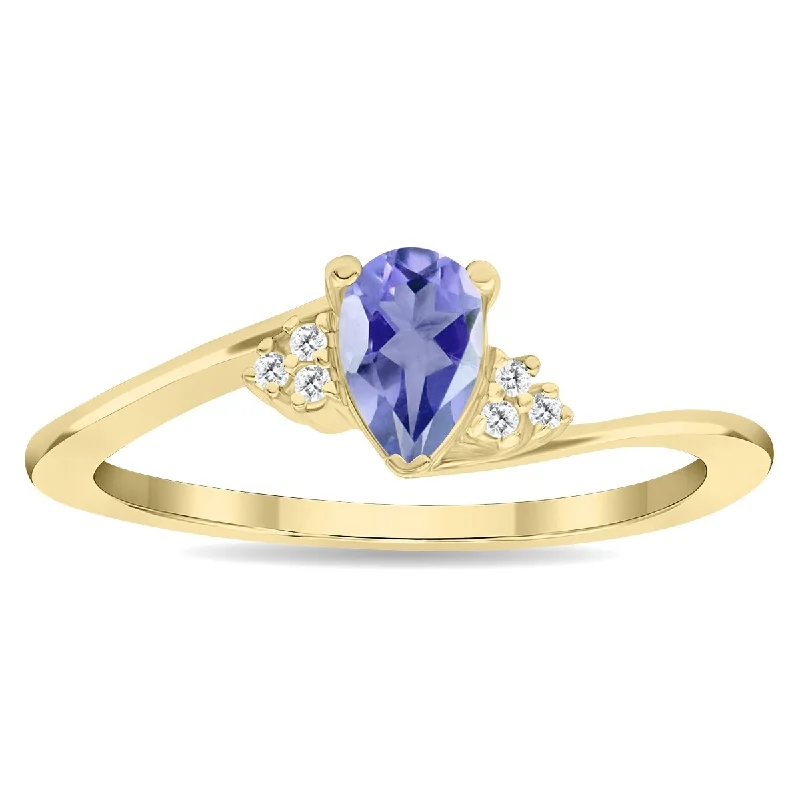 wedding rings with sapphires -Women's Pear Shaped Tanzanite and Diamond Tierra Ring in 10K Yellow Gold