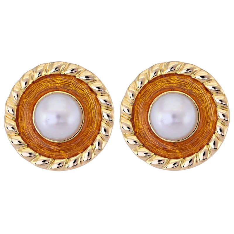 hoop earrings for women -Earrings- South Sea Pearl (Enamel)