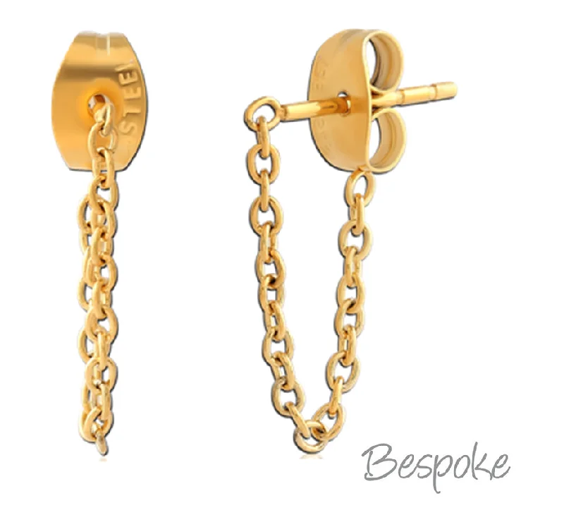 gemstone earrings for women -Bespoke Chain Earring Stud Pair 0.8mm - Gold PVD