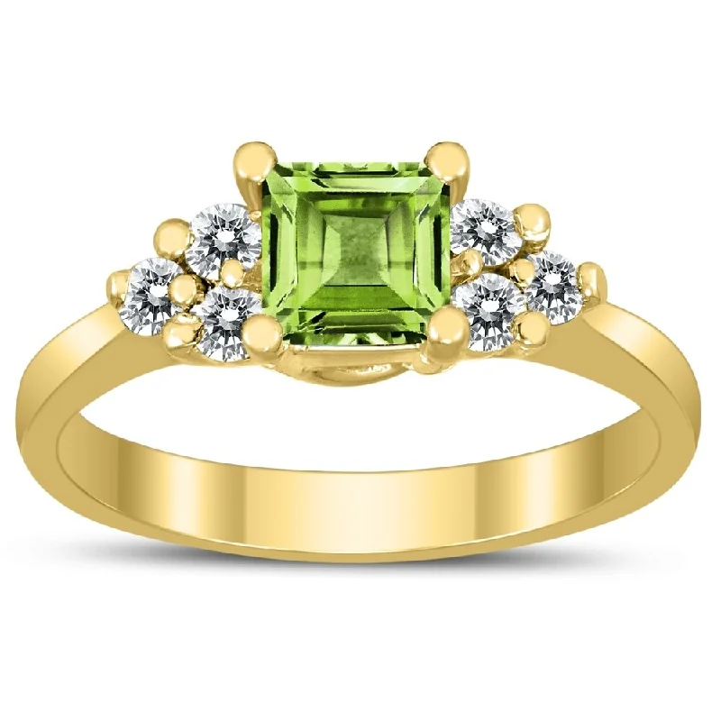 rose gold engagement rings -Princess Cut 5X5MM Peridot and Diamond Duchess Ring in 10K Yellow Gold