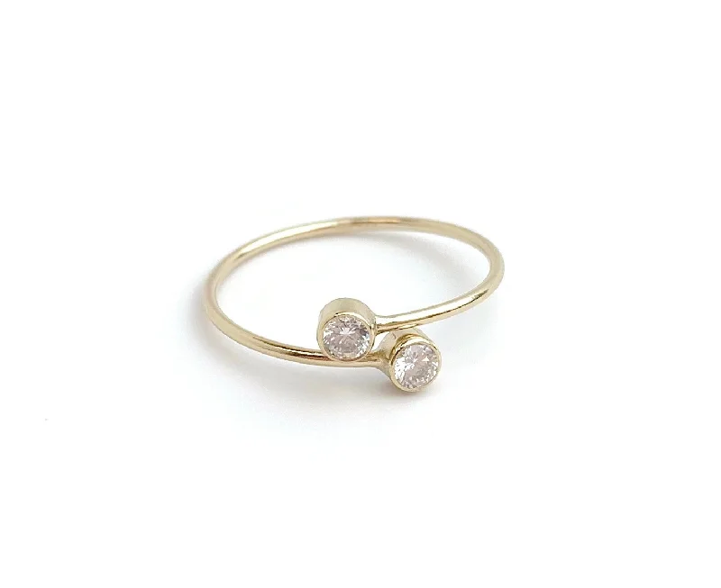 heart-shaped rings for women -Gold Filled White CZ Adjustable Ring