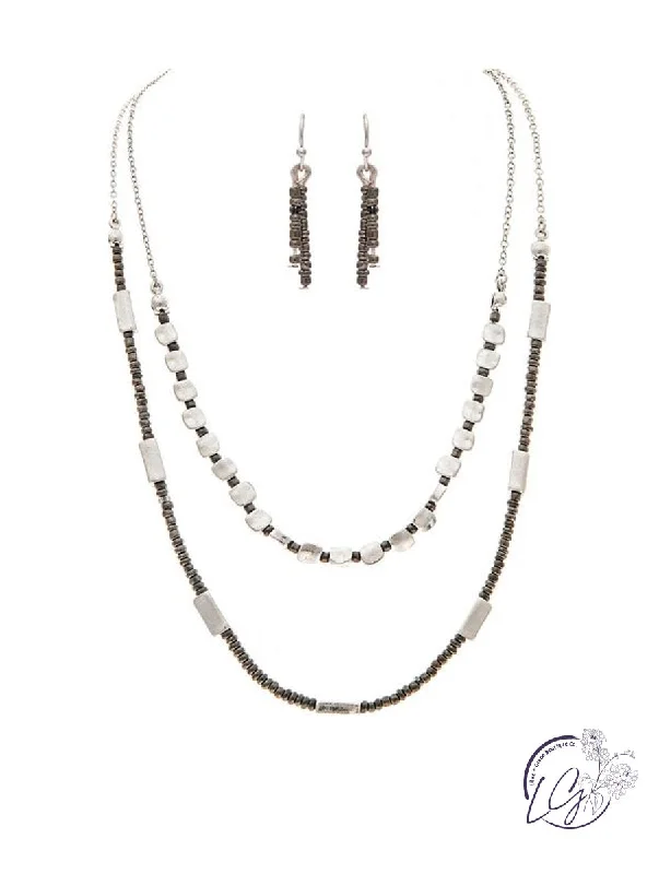 fashion necklaces for women -Silver Grey Bead Layer Chain Necklace Set