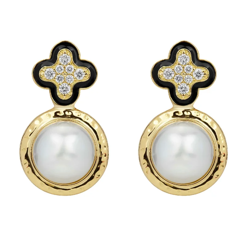 romantic pearl earrings for women -Earrings - South Sea Pearl And Diamond (enamel)