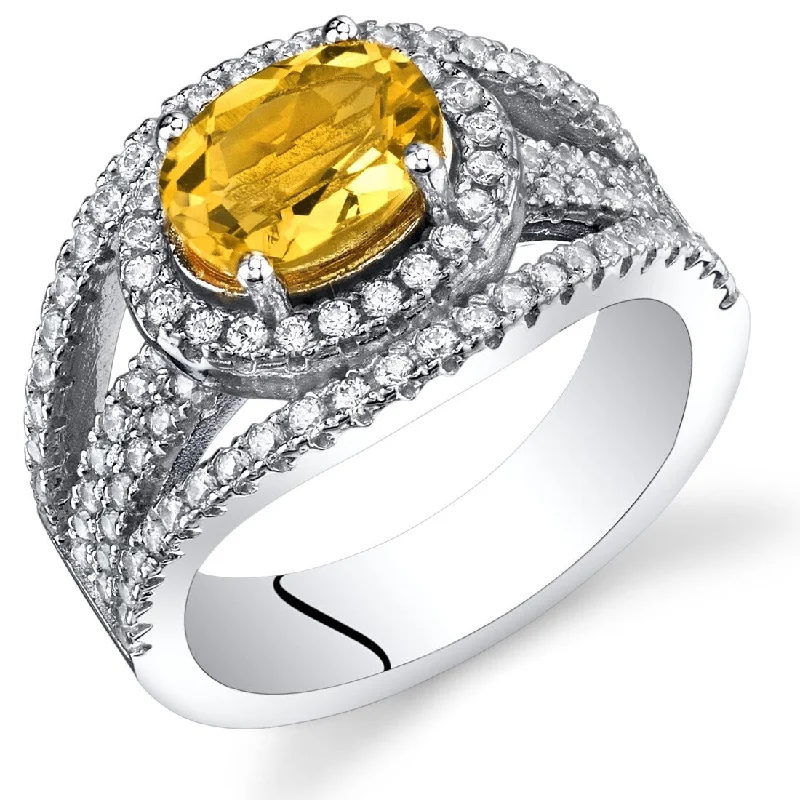 engagement rings for women -Sterling Silver 1 ct Citrine Halo Ring