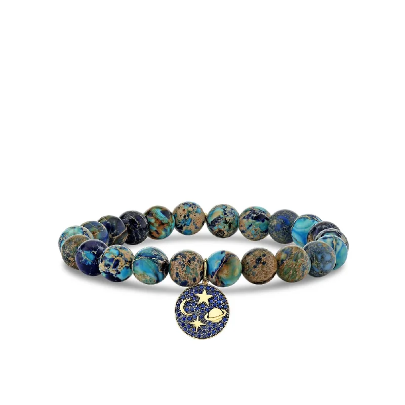 women's gold bangles -Gold & Sapphire Celestial Medallion on Jasper