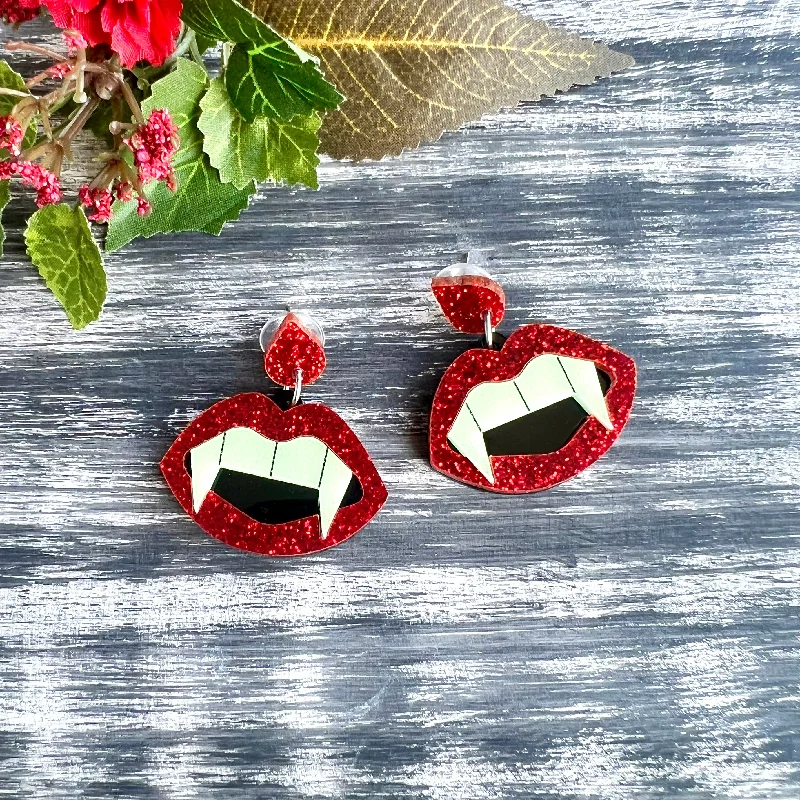 multi-colored earrings for women -Vampire Teeth Earrings