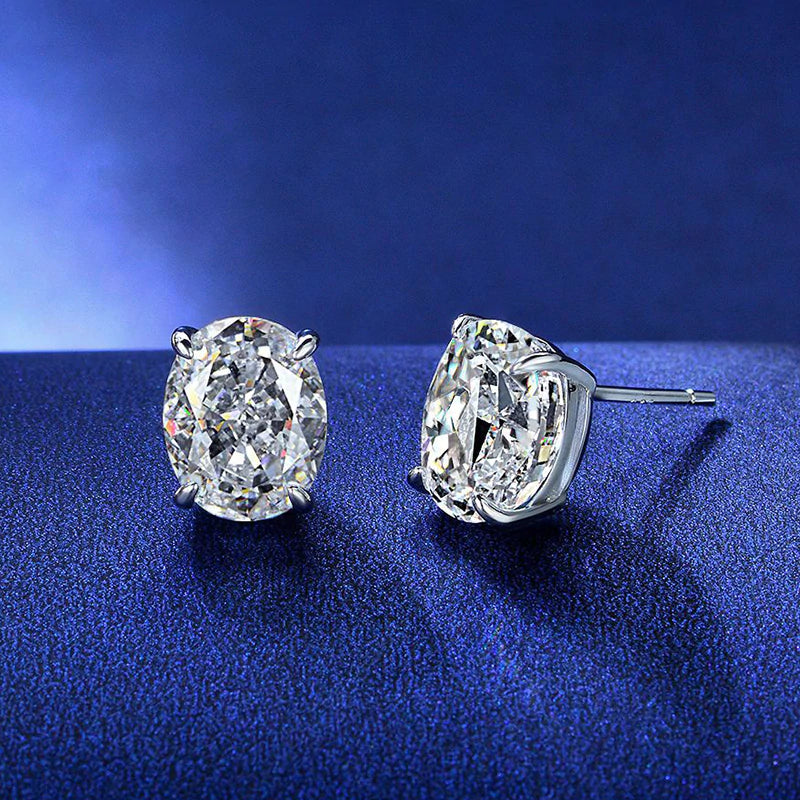 fashion earrings for women -Classic Oval Cut Sterling Silver Stud Earrings