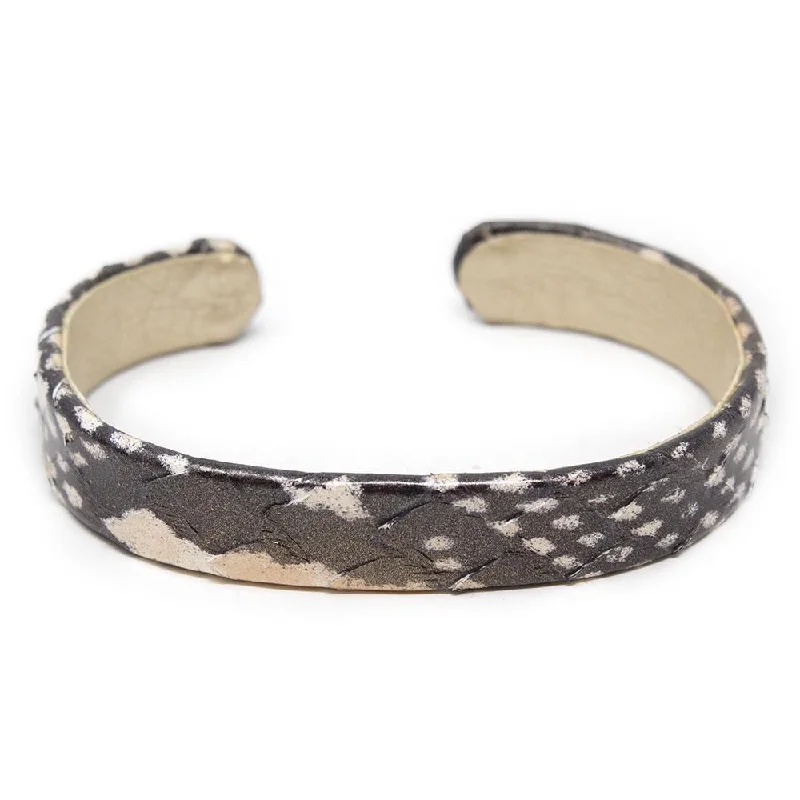 stackable bracelets for women -Leather Faux Lz Print Open Cuff Black Gold