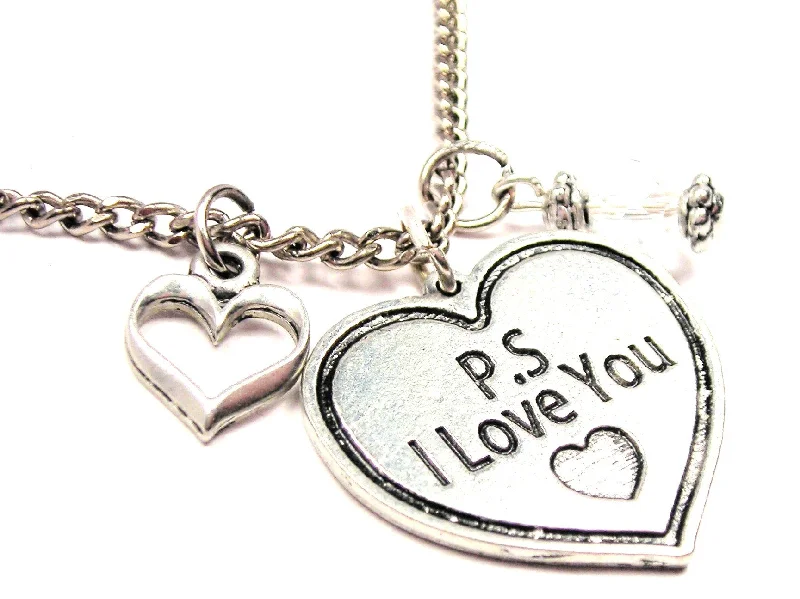 unique necklaces for women -Ps I Love You Heart Necklace with Small Heart