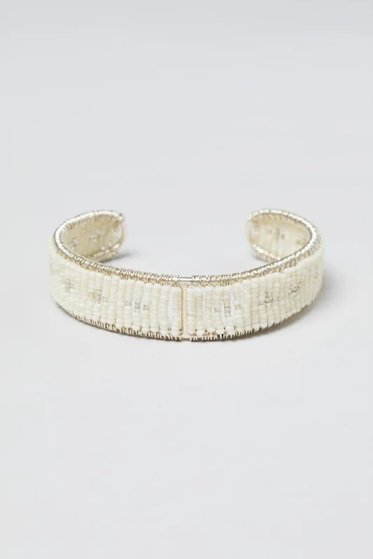 bridal bangles for women -Narrow Esther Cuff - OFF WHITE/SILVER