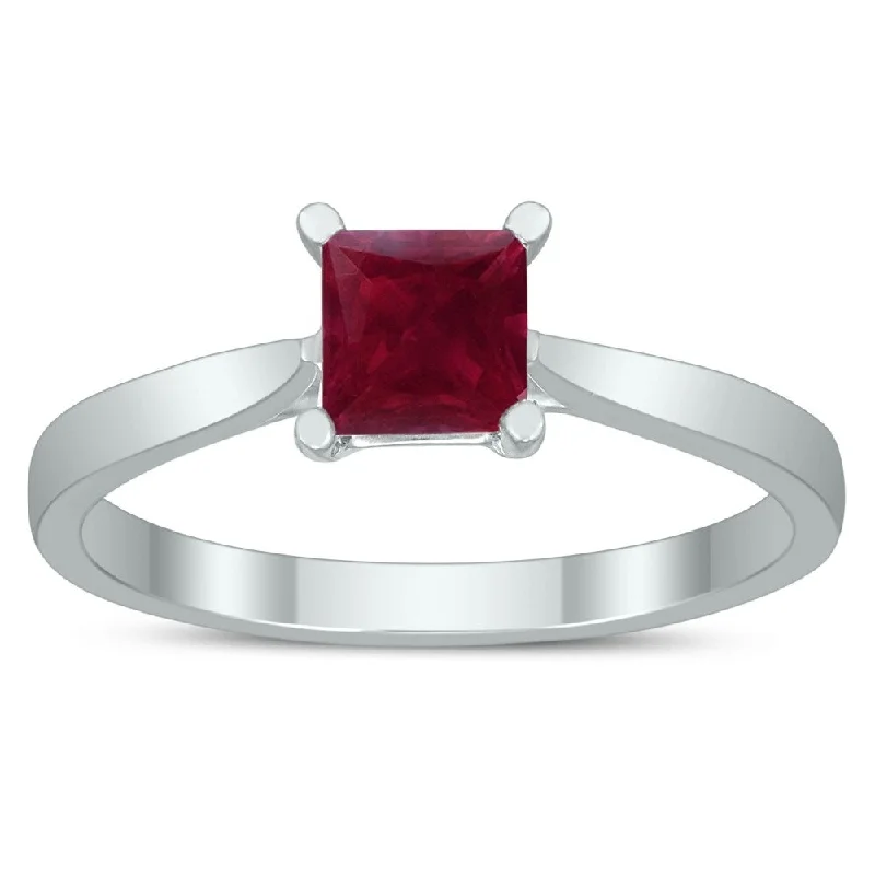 wedding rings with multiple stones -Square Princess Cut 5MM Ruby Solitaire Ring in 10K White Gold