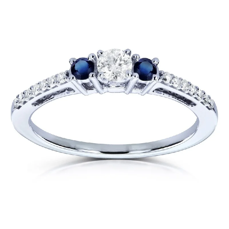 oval rings for women -Annello by Kobelli 10k White Gold 1/4ct TGW Three Stone Diamond and Sapphire Promise Ring