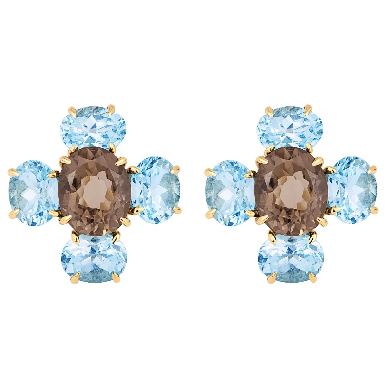 unique stud earrings for women -Earrings - Smokey Quartz & Blue Topaz