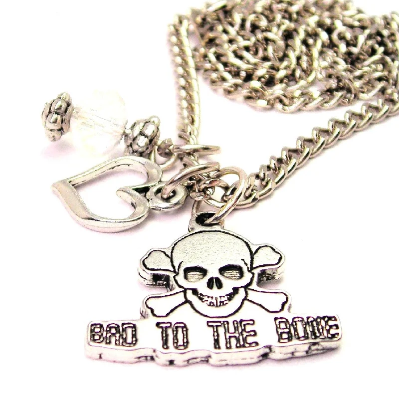 multi-strand necklaces for women -Bad To The Bone Male Skull Necklace with Small Heart