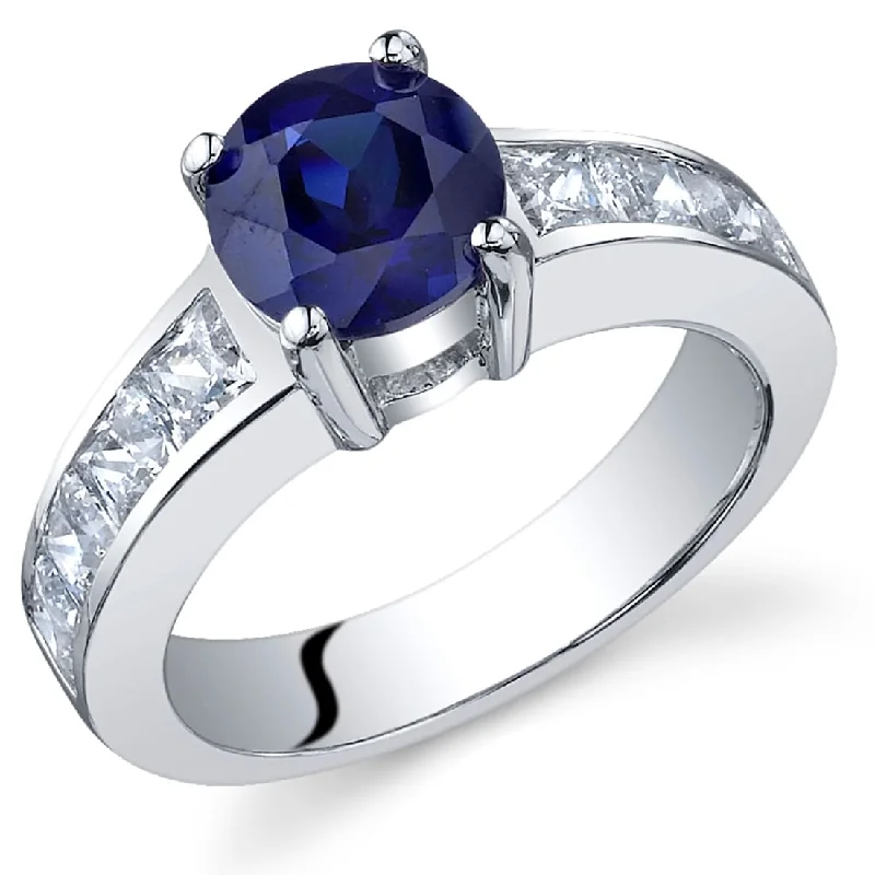 gemstone engagement rings -Sterling Silver 1.75 ct Created Sapphire Birthstone Ring