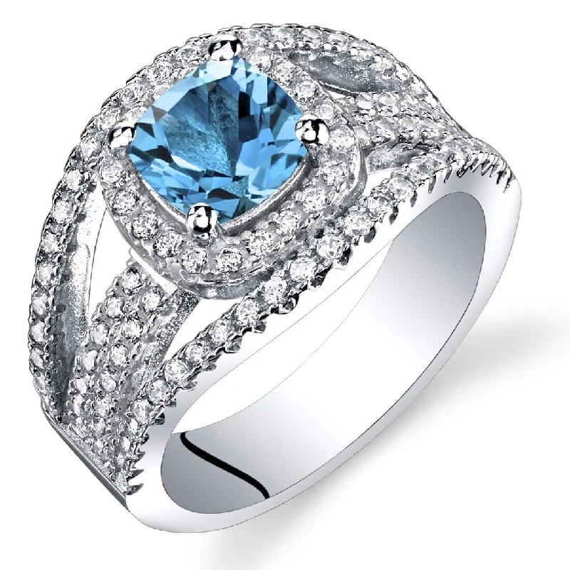 halo wedding rings for women -Sterling Silver 1 ct London Blue Topaz Birthstone Ring