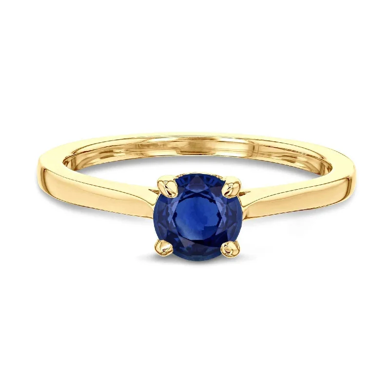 sapphire rings for women -Annello by Kobelli 14k Gold 5mm Round Blue Sapphire Taper Shank Cathedral Solitaire Ring