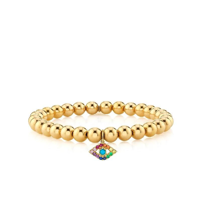 precious stone bracelets for women -Gold & Rainbow Large Eye on Gold Beads