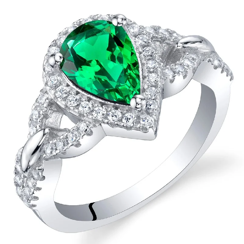 fashion engagement rings -Sterling Silver 1 ct Created Emerald Halo Ring