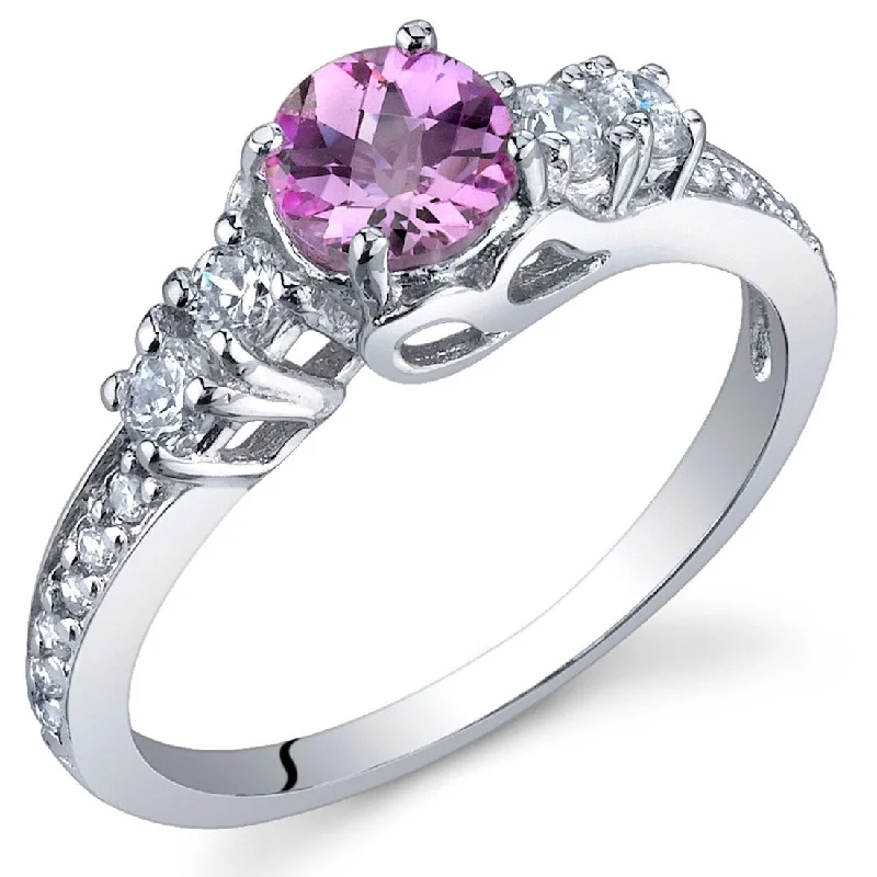 emerald rings for women -Sterling Silver 0.5 ct Created Pink Sapphire Birthstone Ring