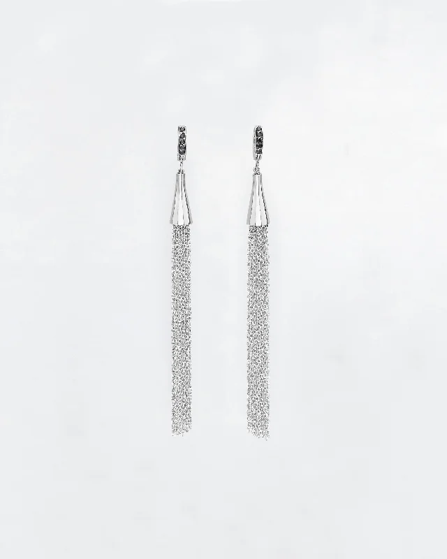 silver hoop earrings for women -Black Rock Tassle Earrings