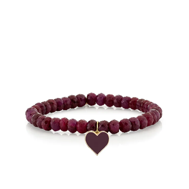 vintage bracelets for women -Gold & Enamel Small Heart on Ruby