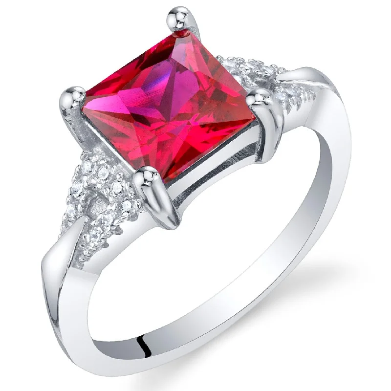 gemstone rings for women -Sterling Silver 2 ct Created Ruby Birthstone Ring