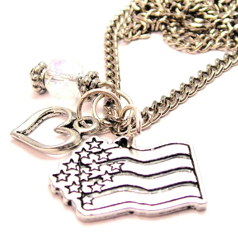 elegant necklaces for women -Abstract American Flag Necklace with Small Heart