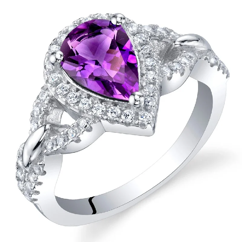 wedding rings for couples -Sterling Silver 1 ct Amethyst Halo Ring