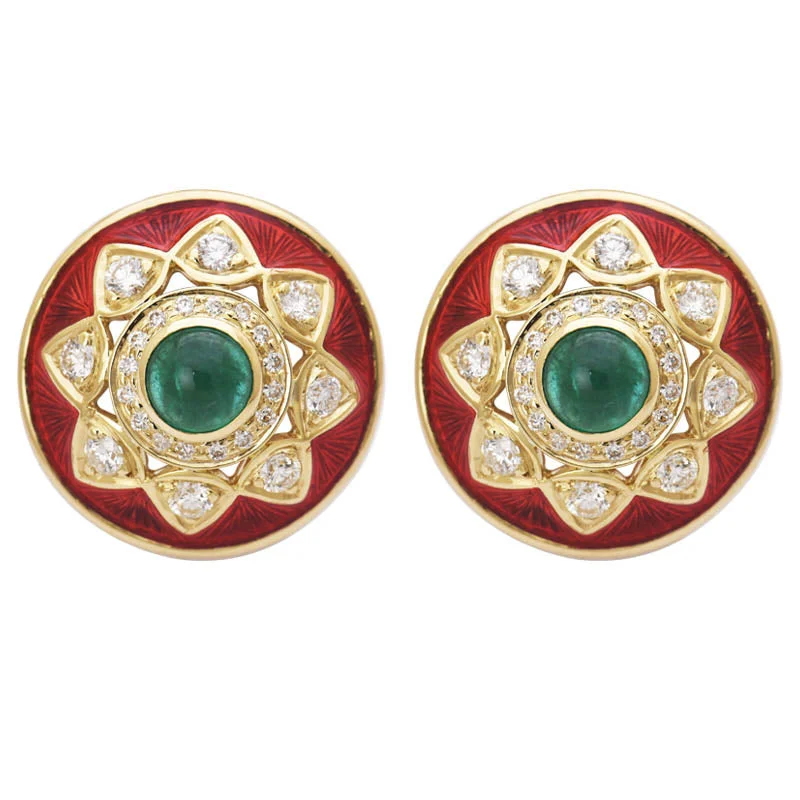 elegant gold earrings for women -Earrings- Emerald and Diamond (Enamel)