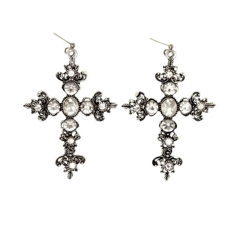 luxury earrings for women -Crystal Cross Earrings