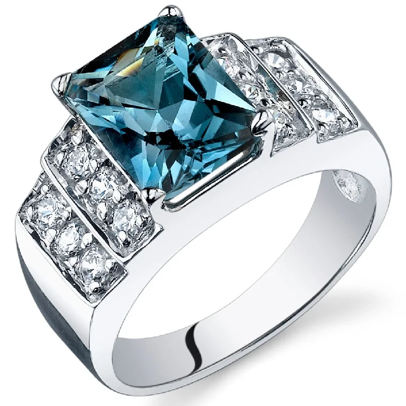 anniversary rings with gemstones -Sterling Silver 2.5 ct London Blue Topaz Birthstone Ring