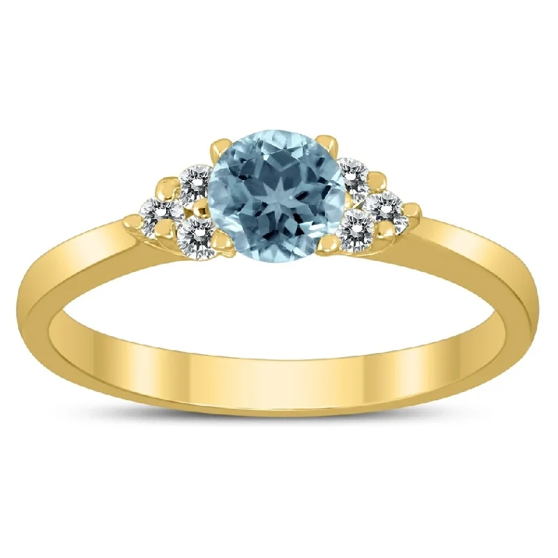 anniversary rings with diamonds -4MM Aquamarine and Diamond Cynthia Ring in 10K Yellow Gold