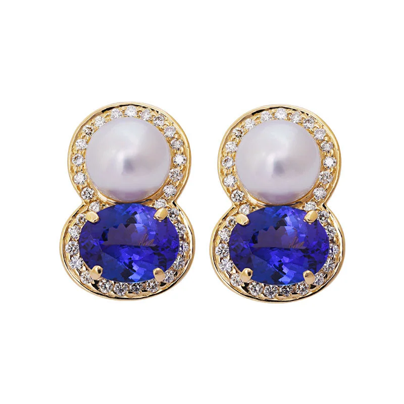 handmade earrings for women -Earrings - Tanzanite, South Sea Pearl and Diamond