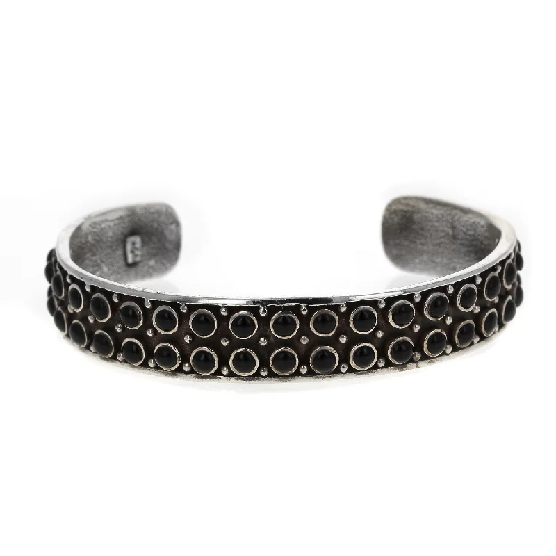 fashion bangles for women -Beaded Onyx Cuff