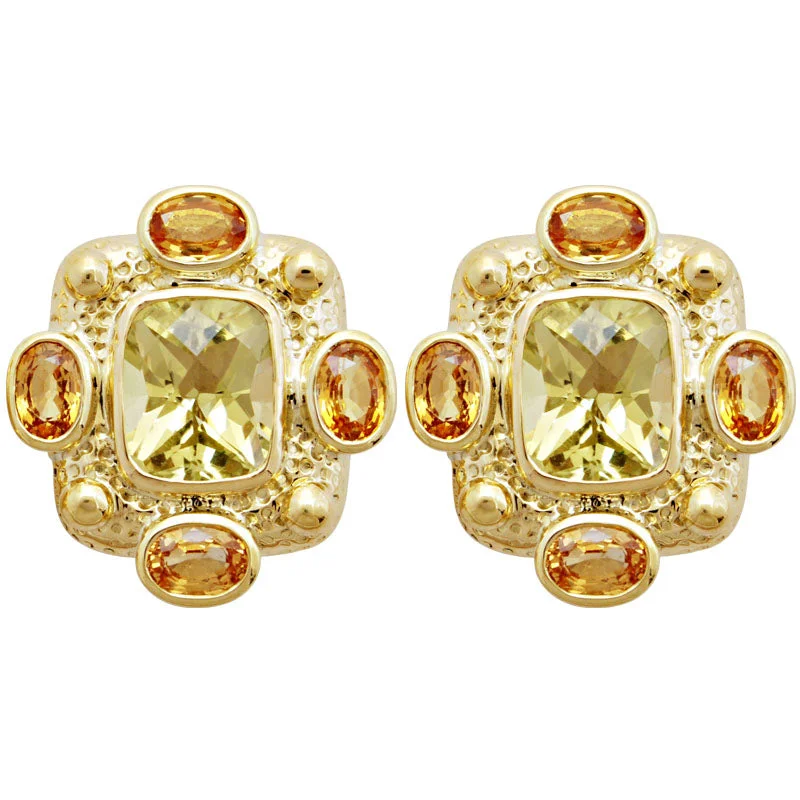 pearl stud earrings -Earrings- Lemon Quartz & Yellow Sapphire