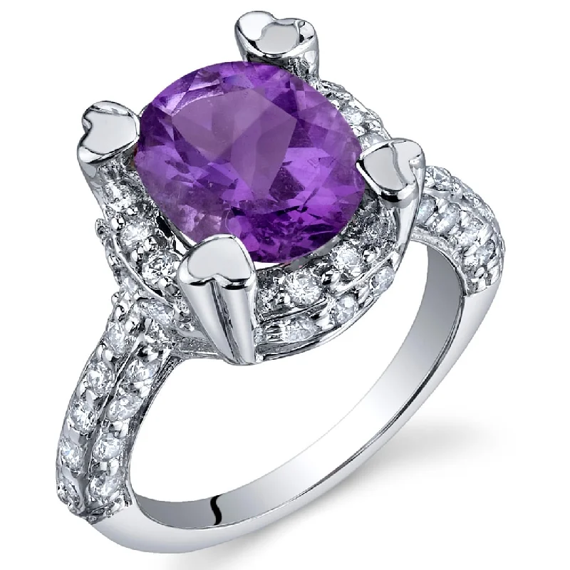 luxury rose gold rings -Sterling Silver 2.25 ct Amethyst Birthstone Ring